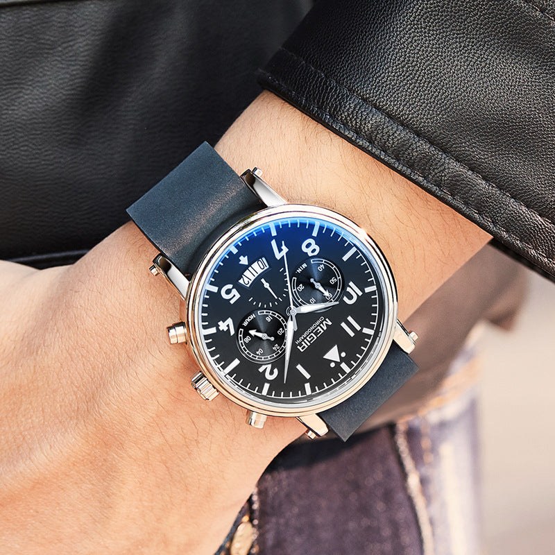 Leather Multifunctional Quartz Men's Watch
