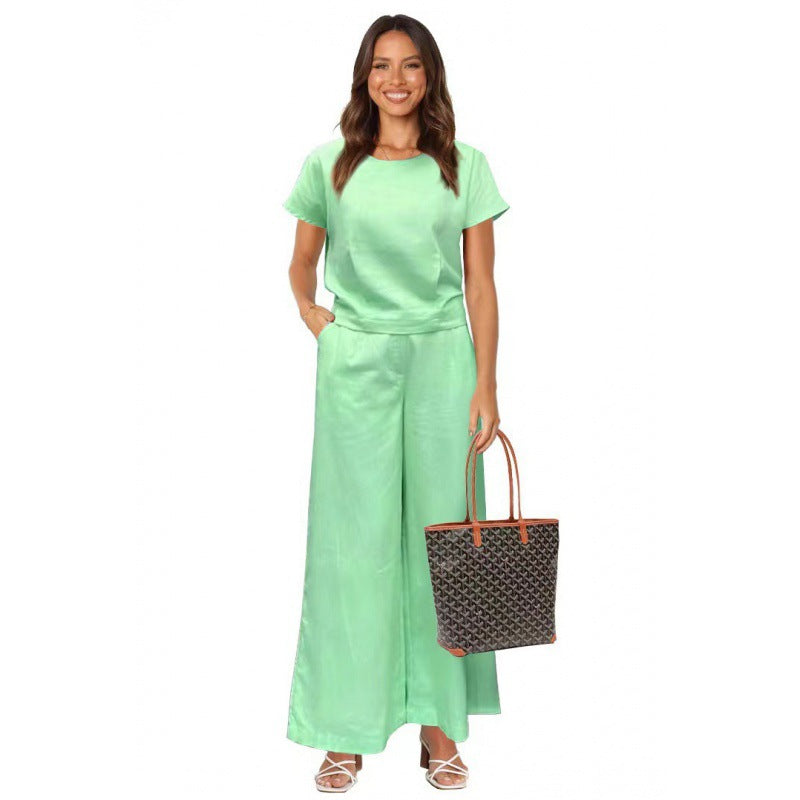 Women's Fashion Solid Color Large Size Loose Short-sleeved Trousers Two-piece Set