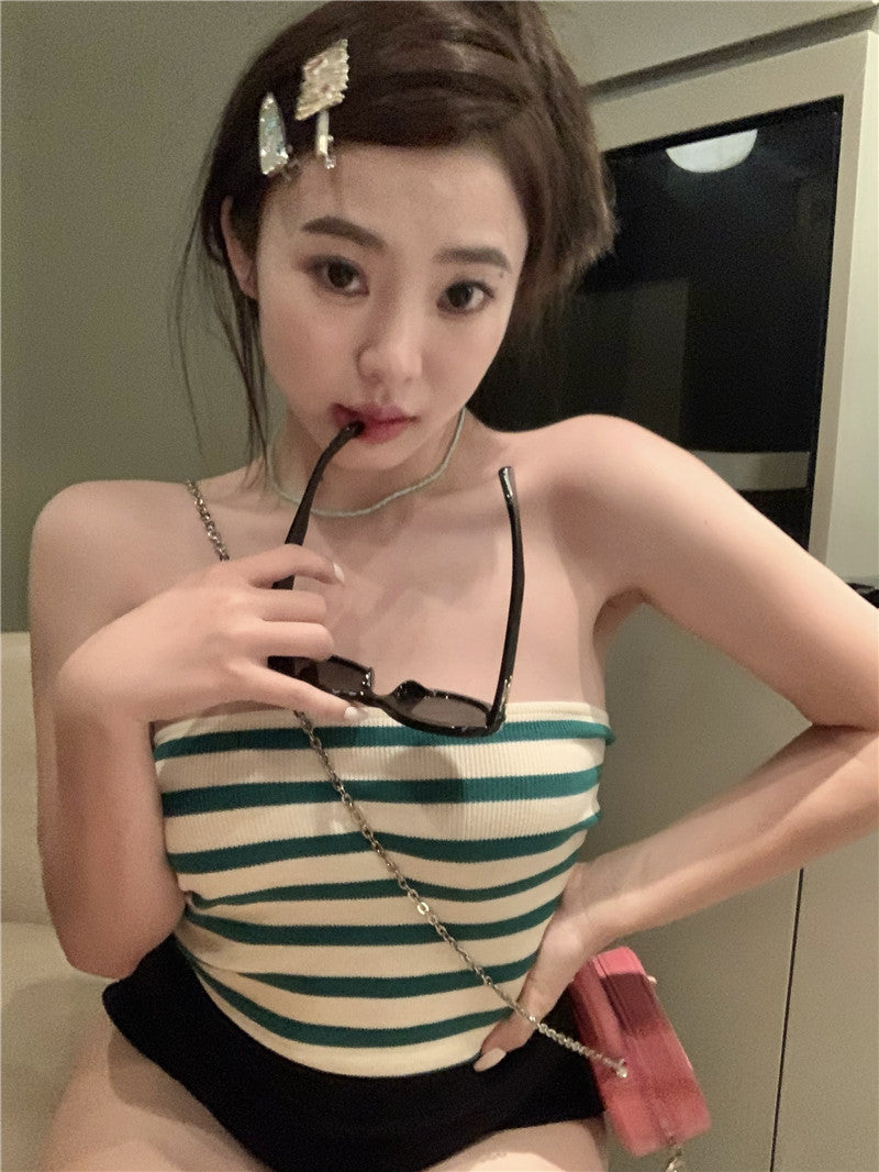Women's Summer Retro Tight Tube Design Short Top