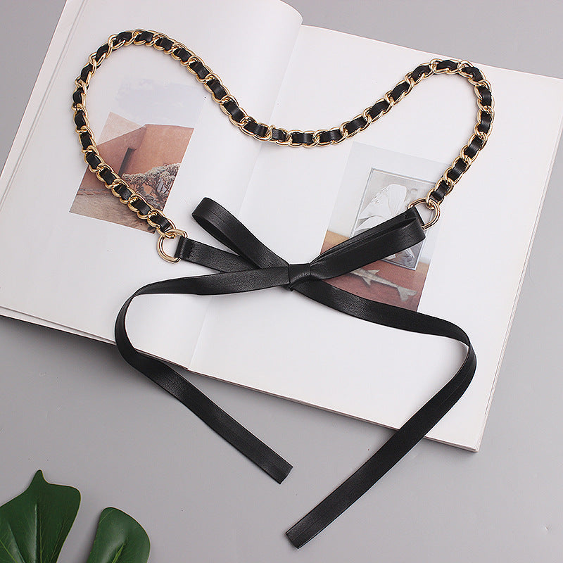 Fashion Pearl Tie Rope With Bow Knot Waist Chain
