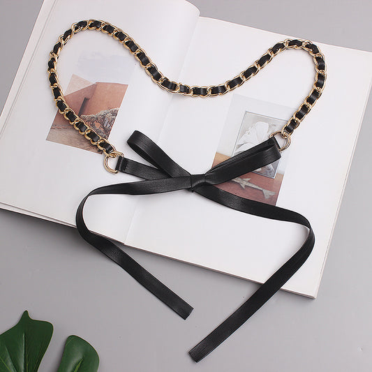 Fashion Pearl Tie Rope With Bow Knot Waist Chain