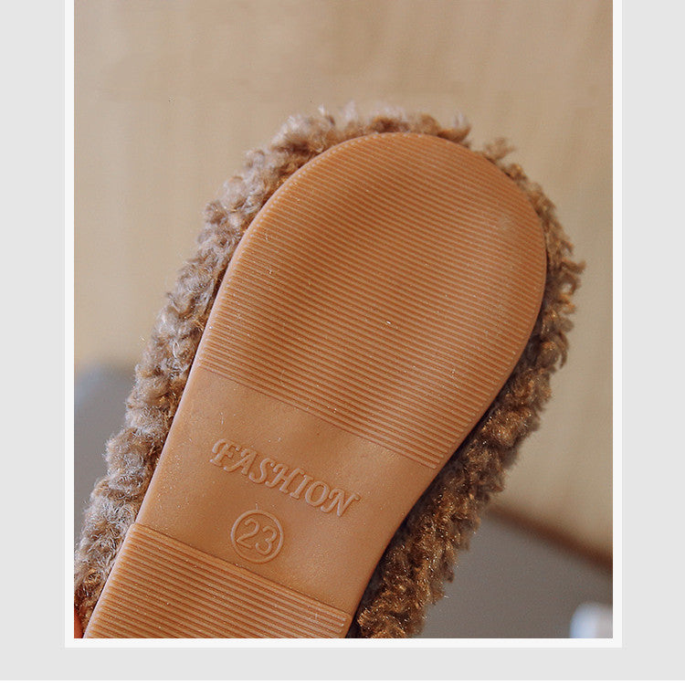 Girls' T-shaped Leather Soft Soled Cotton Shoes