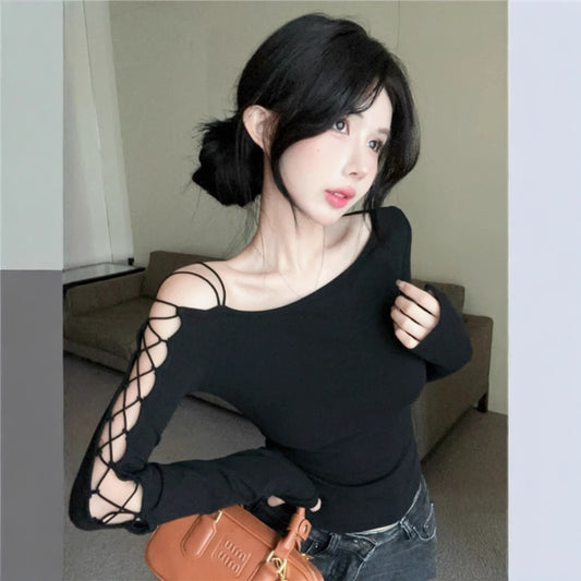 Stunningly Elegant Designer-style Long-sleeve Black Top