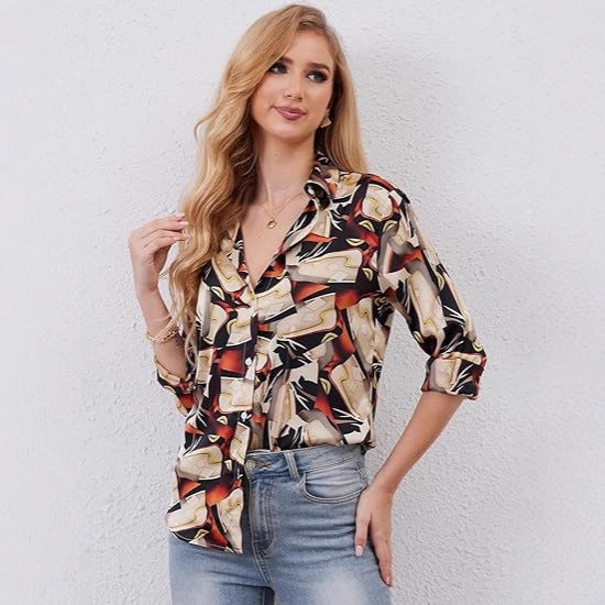 Dame Mode Casual Printet Revers Skjorte
