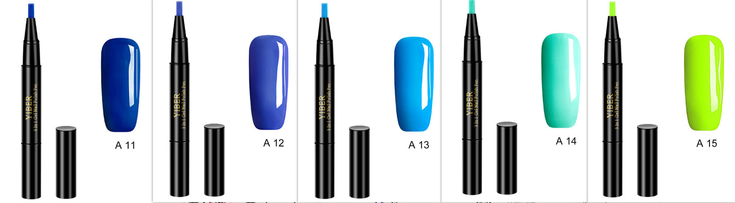 5pcs Nail Polish Pen 3 In 1 One Step Glue Pen Multicolor