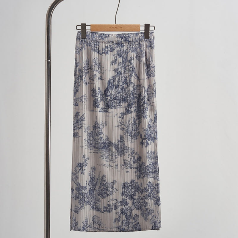 New Chinese-style National Wind Pleated Jacquard Vest Shirt And Skirt Set