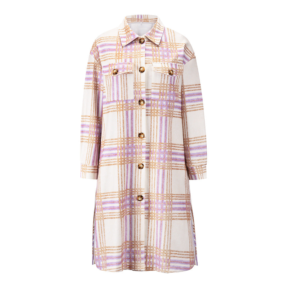 Ladies Plaid Woolen Long Coat Jacket