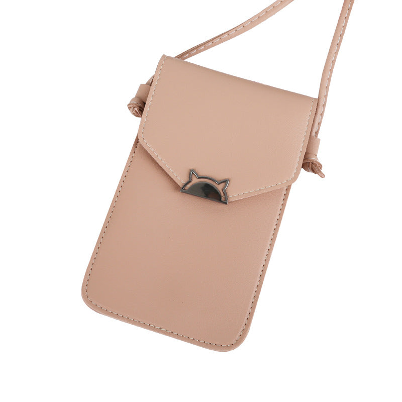 Touch Screen Women's Cat Metal Decoration Transparent Magic Multifunctional Mobile Phone Bag