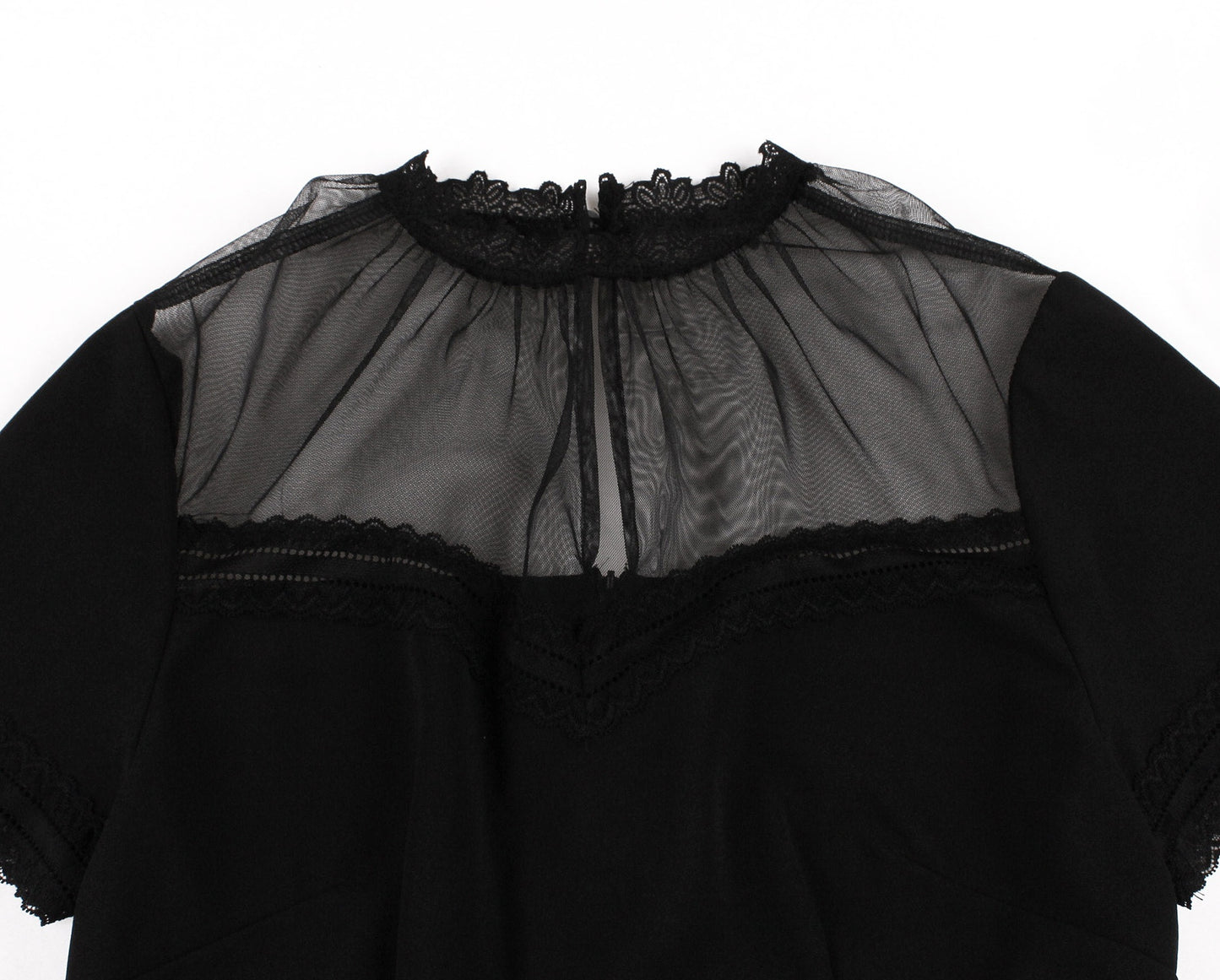 Elegant Womens Ruffled Collar Mesh Patchwork Hollow-Out Dress