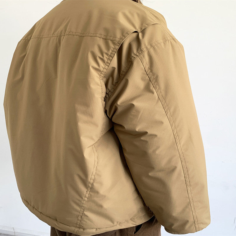 Chinese Retro Buckle Khaki Cotton-padded Loose Cotton Padded Jacket Coat