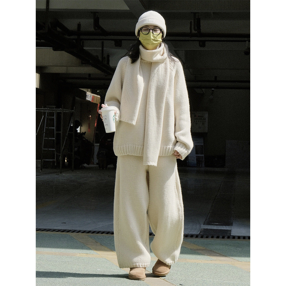 Yarn Thick Knitted Casual Pants Loose Wool Trousers