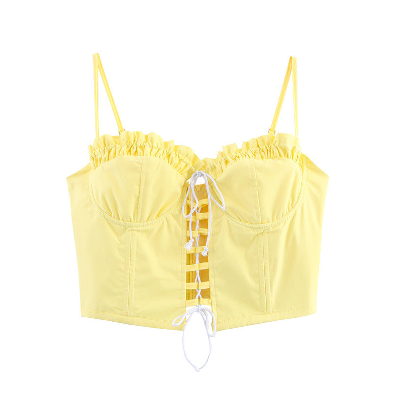 Two-color Sexy Lacing Fishbone Slim-fit Suspender Top
