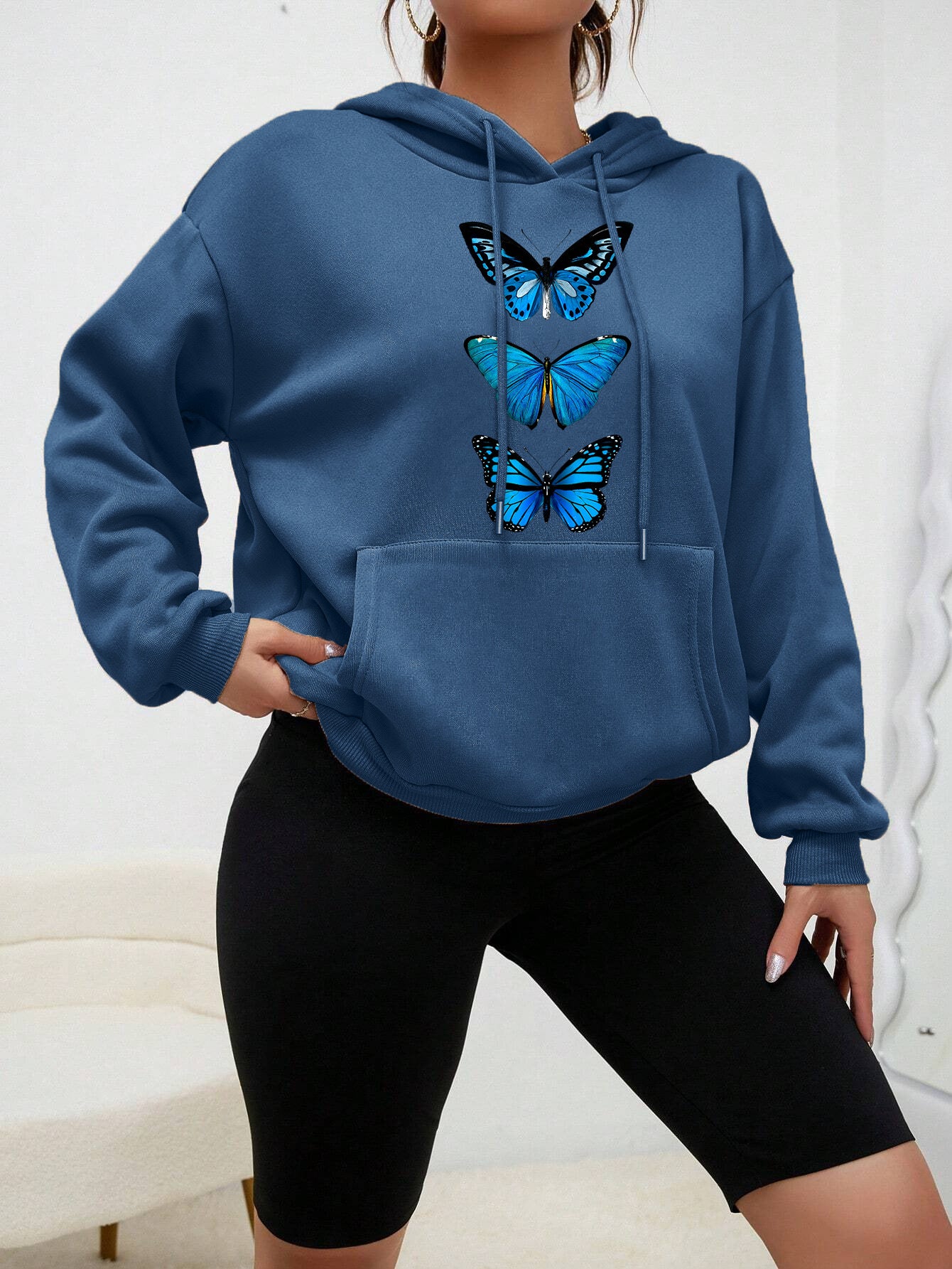 Sweet Hooded Long Sleeve Street Hipster Printed Pullover Sweatshirt