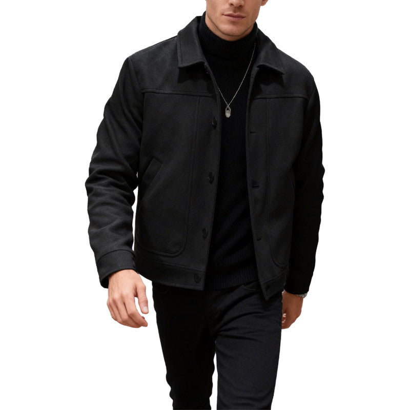 Solid-color Single-breasted Lapel Wool Casual Jacket