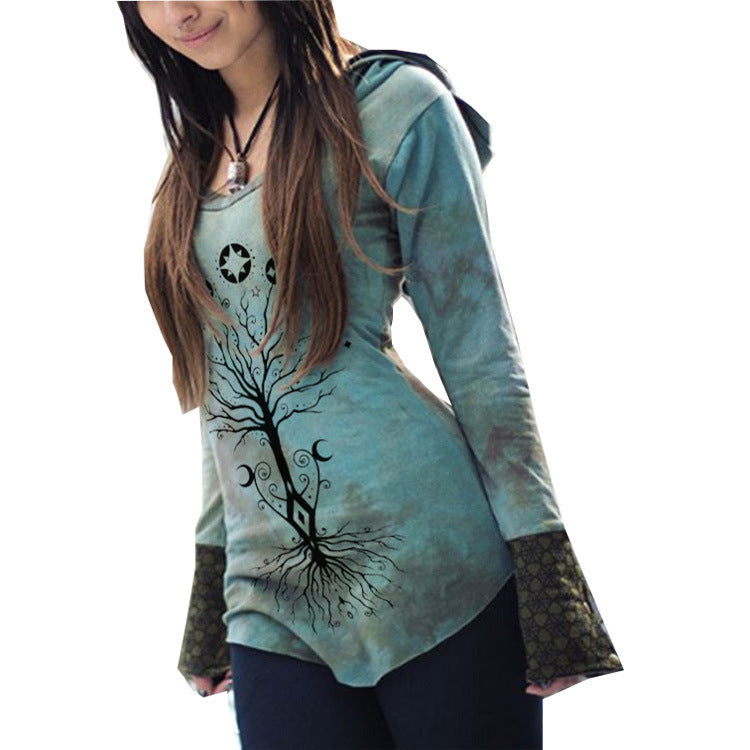 Women's Retro Tree Of Life Printed Long Sleeve