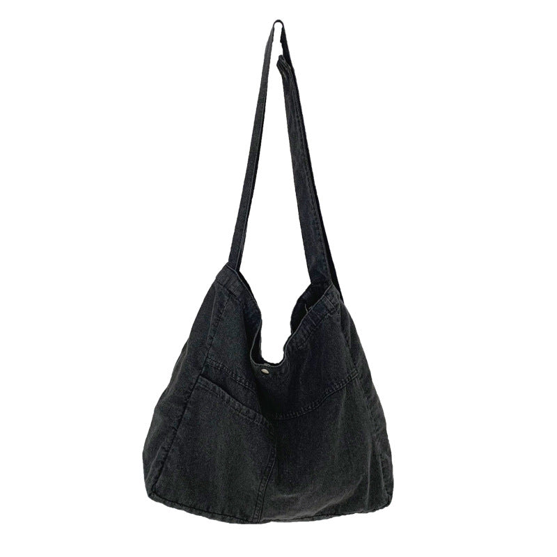 Vasket Denim Crossbodytaske med Stor Kapacitet