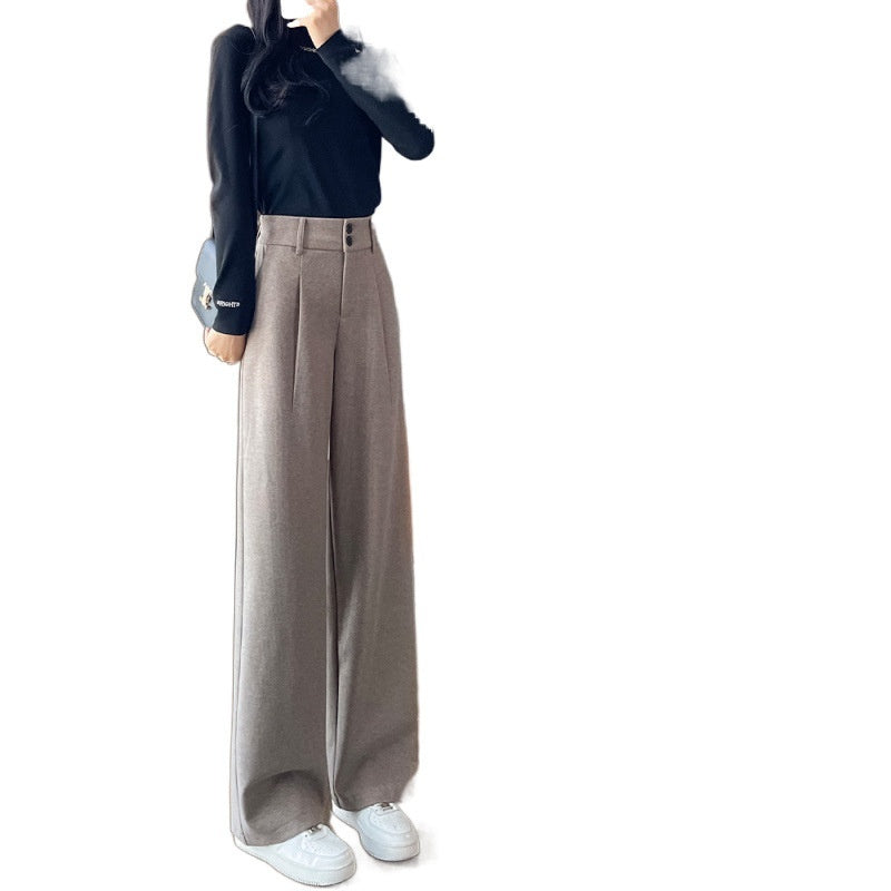 Gray Woolen Wide-leg Pants Autumn And Winter High Waist Drooping Casual Straight-leg