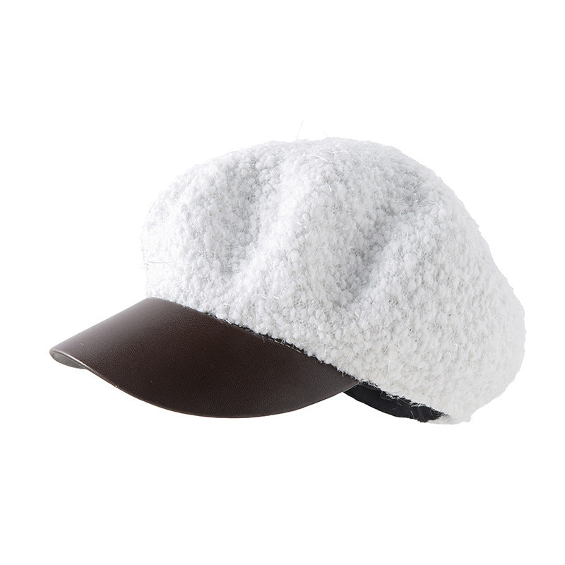 Korean PU Leather Brim Beret Autumn And Winter
