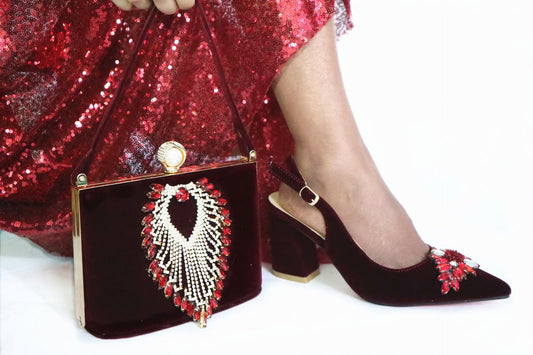 Stones Bag Matching Pointed Shoes For Wedding Party Matching
