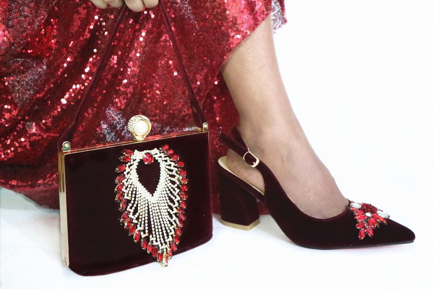 Stones Bag Matching Pointed Shoes For Wedding Party Matching