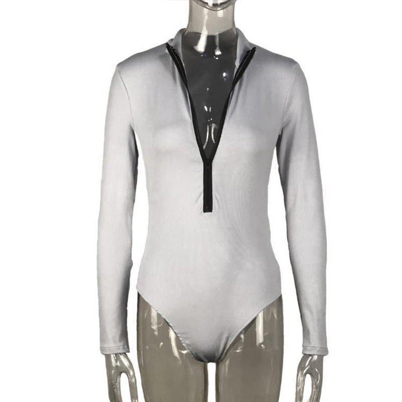 Women's Long Sleeve Stand-up Collar Slim Fit Jumpsuit