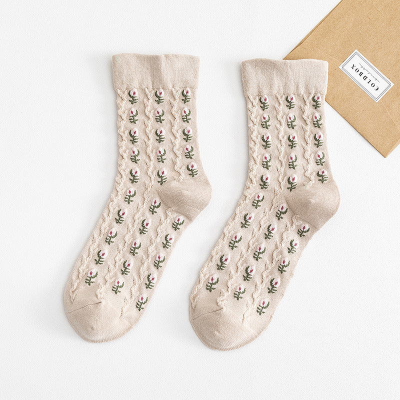 Small Floral Tube Retro Harajuku Women's Socks College Style
