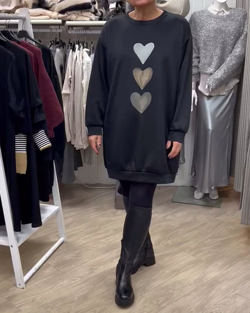 Moderigtig Alsidig Langærmet Rundhalset Afslappet Kærligheds-Sweater