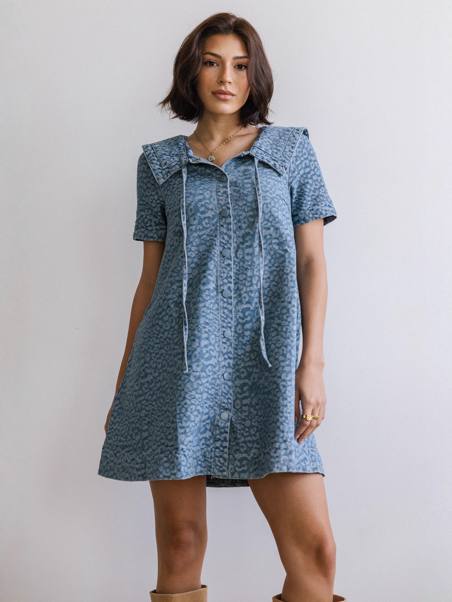 Casual Leopard-Print Slimming Denim Dress