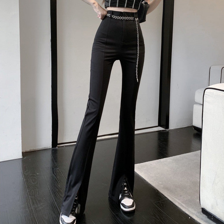 Black Micro Slit Mopping Pants