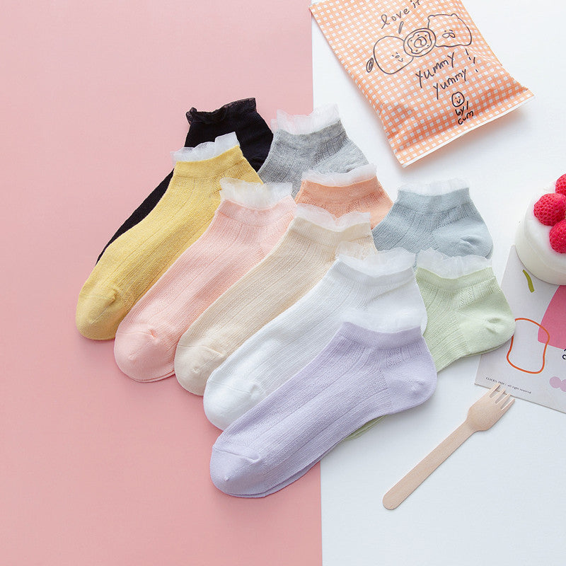 Socks Female Retro Flower Purple Bubble Mouth Palace Style Short