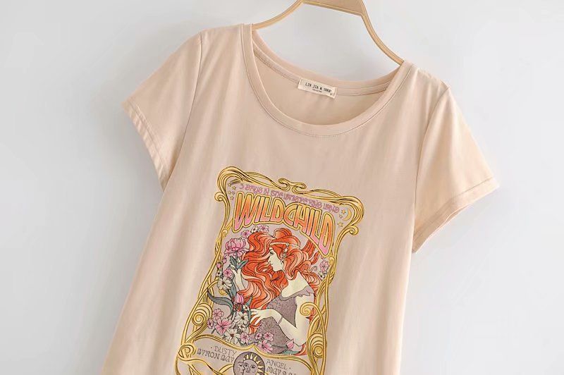 Pullover Round Neck Short Sleeve Personality Character Print