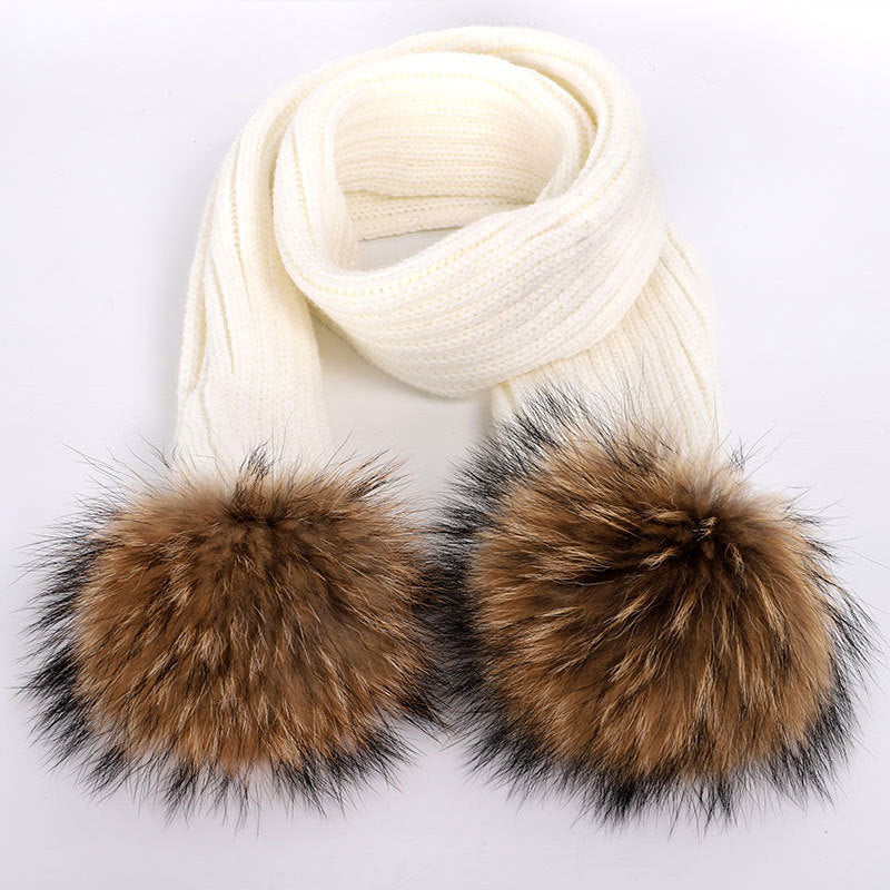 Men's And Women's Thickened Raccoon Fur Ball Knitted Ear  Set