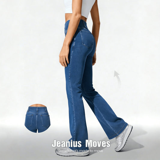High-elastic, Cross-waist, Faux Denim Flared Pants For A Casual Look
