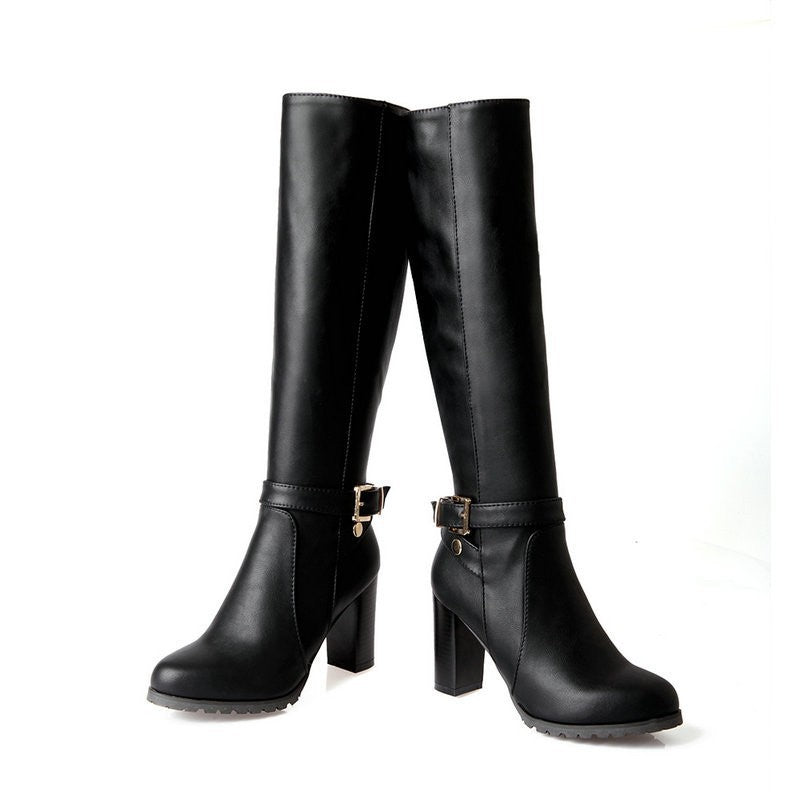 High Leg Knight Chunky Heel Below The Knee Knee-high Boots
