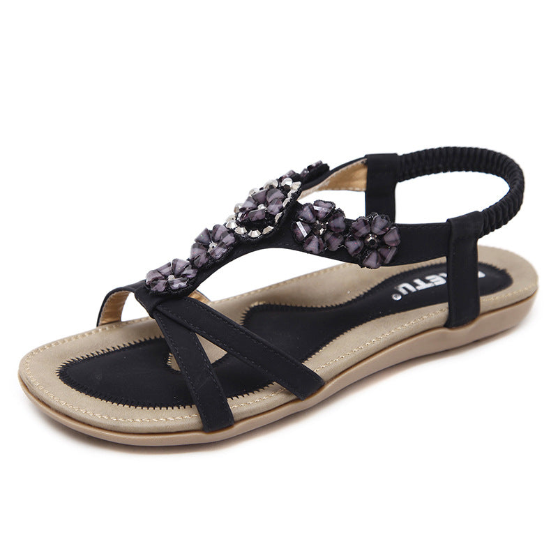 Women's Bohemian Flower Rhinestone Sandals Plus Size