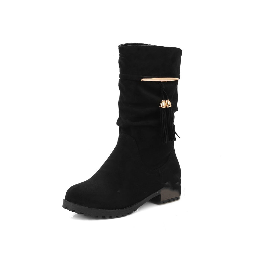 Low Heel Round Toe Bowknot Tassel Sleeve Female Boots