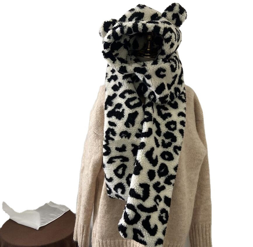 Women's Hat Scarf Integrated Ear Protection Warm Plush Hat