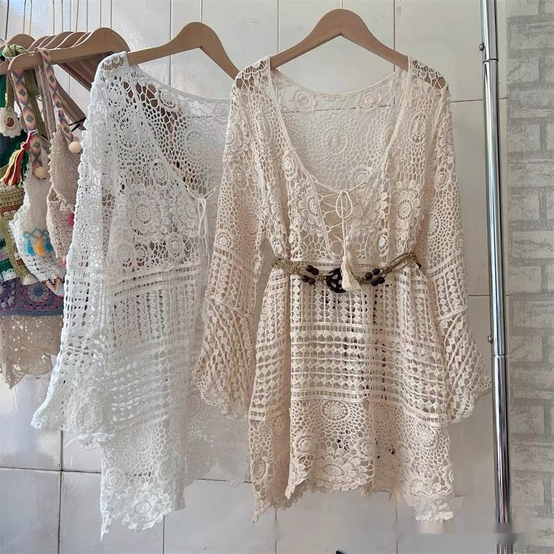 Beach Vacation Hollow-Out Crochet Blouse Top