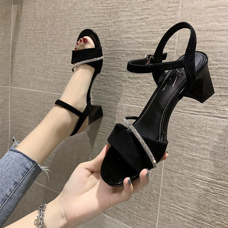 Sandals Korean Fashion Thin Strap  Toe Rhinestone Sandals Trend