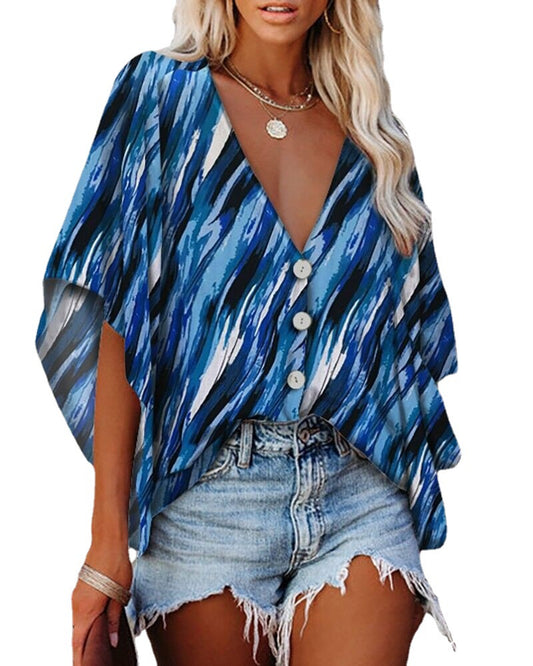 European And American Women's Printed Short Sleeve Shirt Flowers