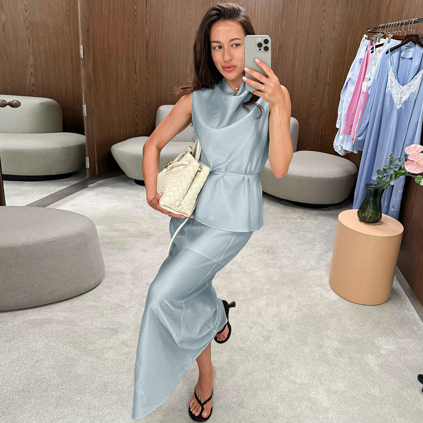 Stylish Casual Top With A Straight Skirt A Two-piece Set