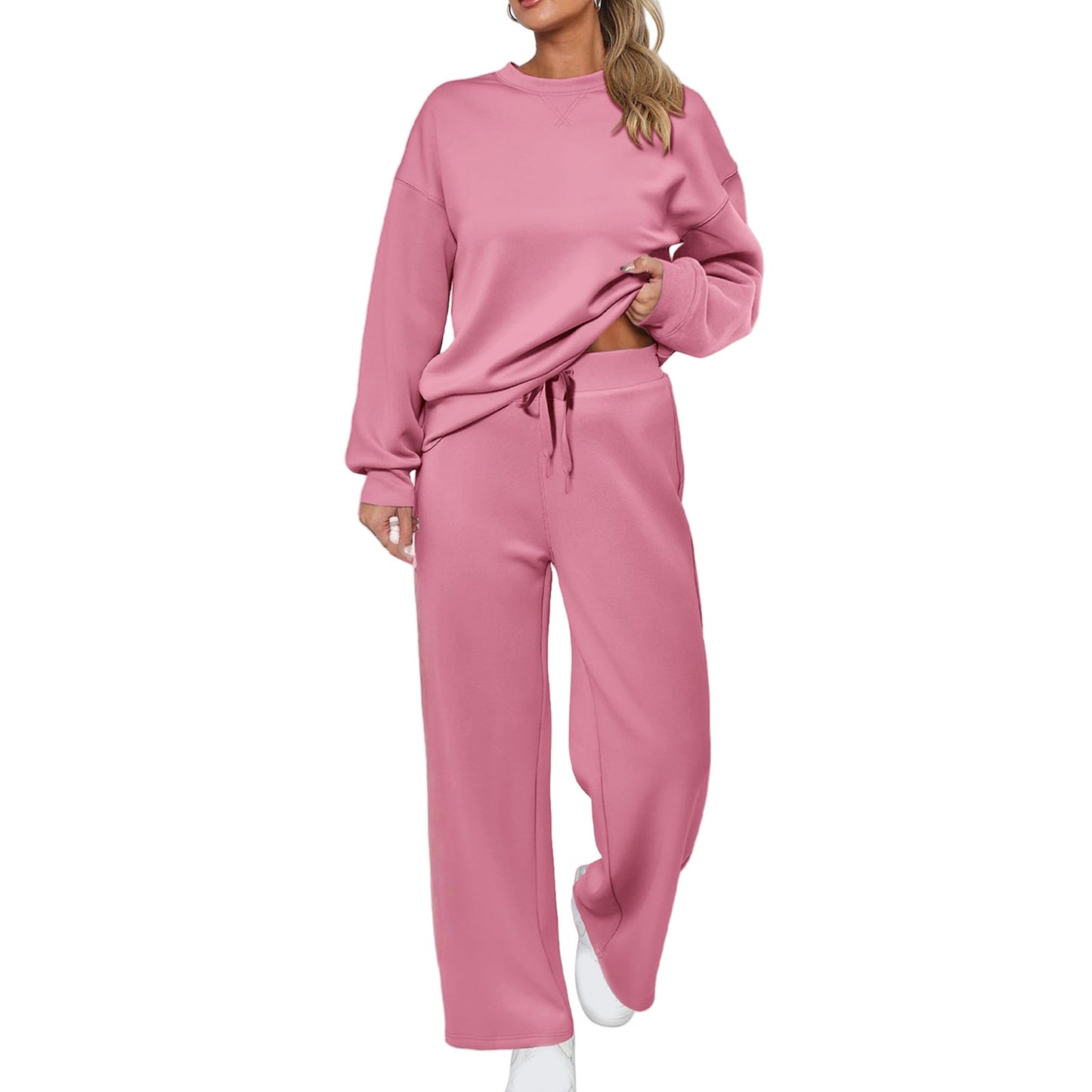Long-sleeve Top And Casual Wide-leg Pocket Pants Sweatshirt Set