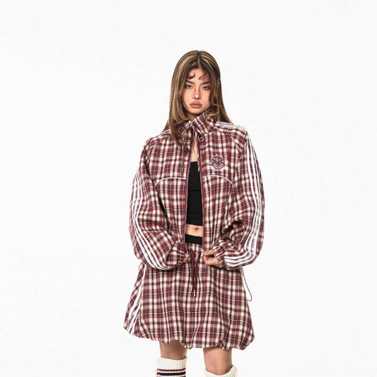 Sweet Cool Hot Girl Plaid Stitching Skirt Women