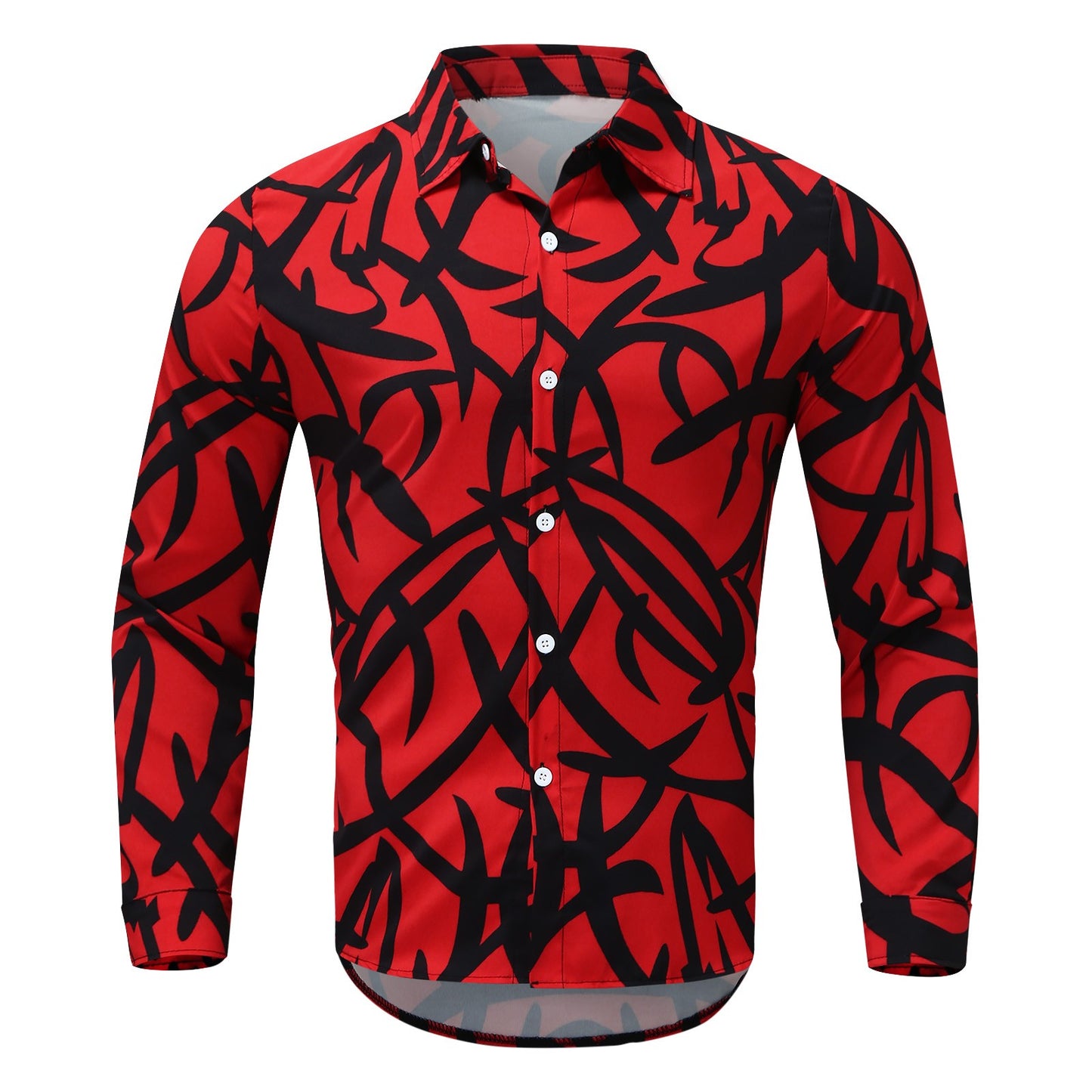 Men's Beach Print Casual Loose Long Sleeve Lapel Men's Top
