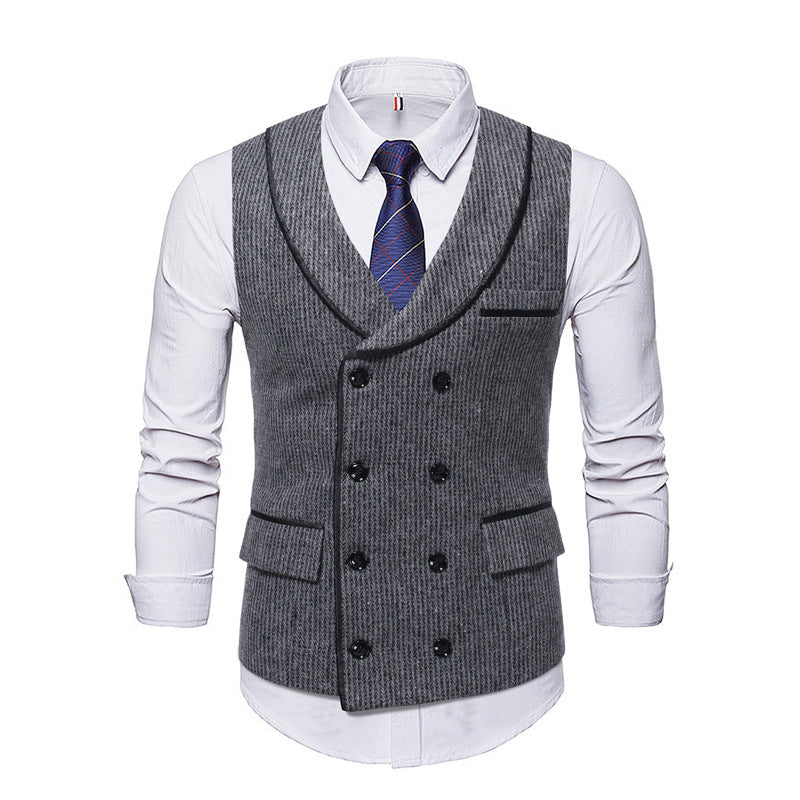 Striped Trim Double Breasted Men's Leisure Vest