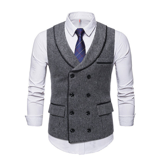Striped Trim Double Breasted Men's Leisure Vest