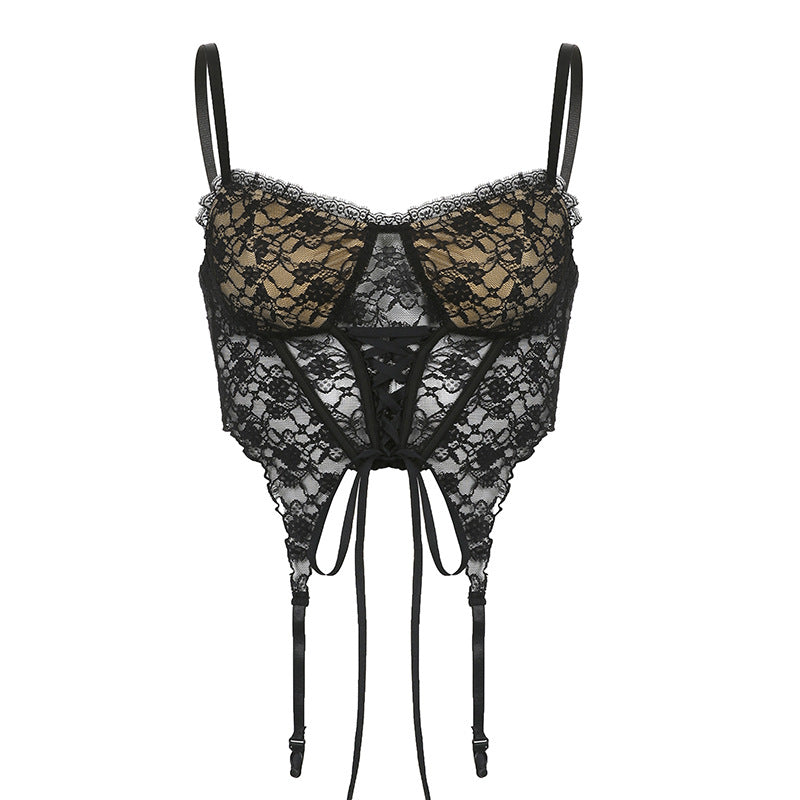 European And American New Lace Mesh Lace Stitching Corset Vest Women