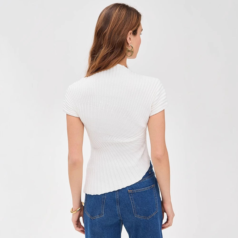 Fashion Irregular Stand Collar Solid Color Sweater For Women