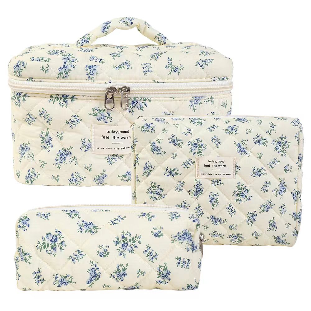 Small Floral Storage Portable Cosmetic Bag Large Capacity