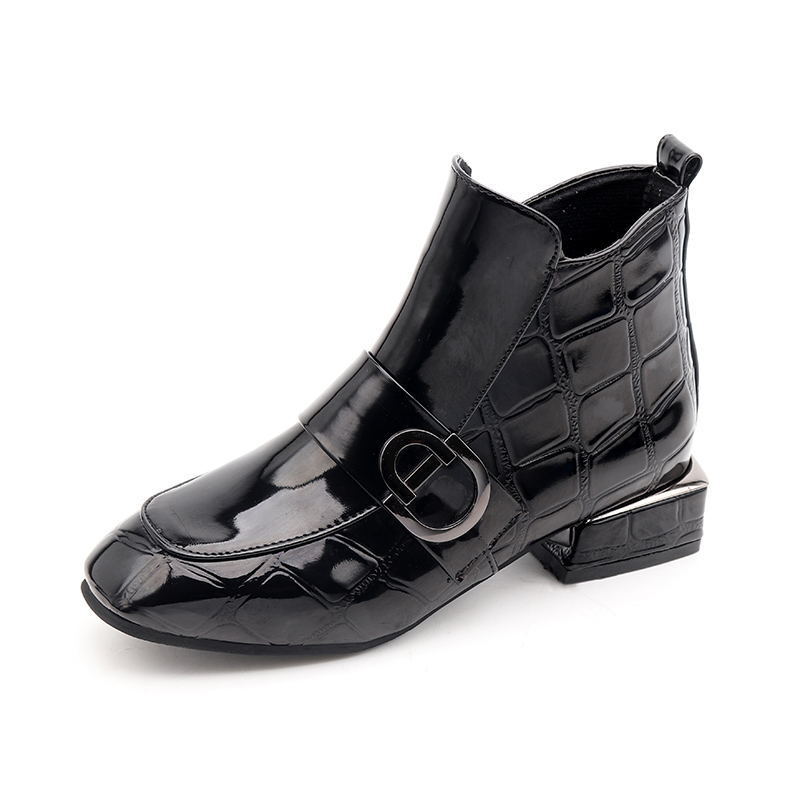 Ankle Boots Women Shoes Plus Velvet Low-heeled Pu Leather Pointed Thick